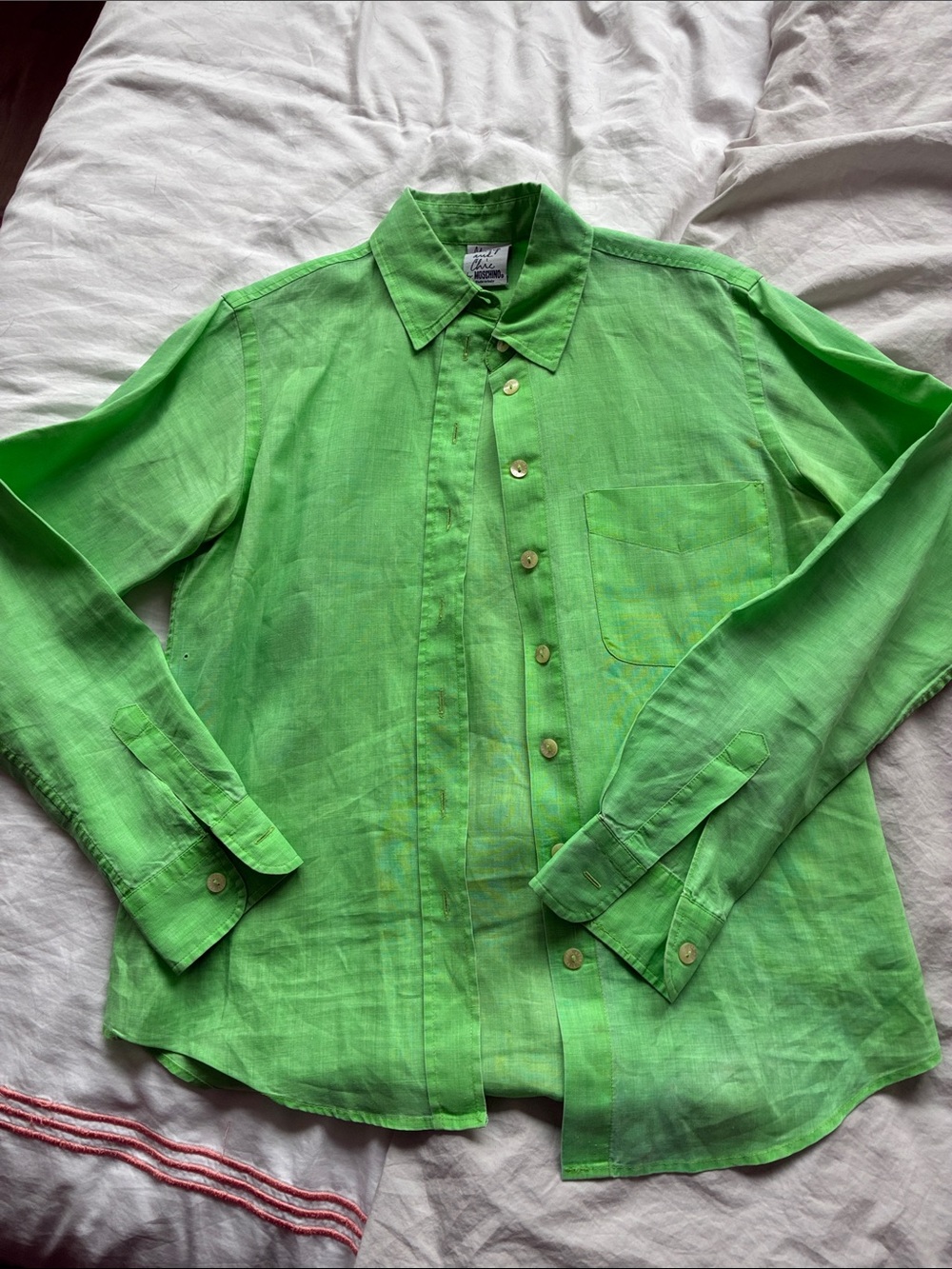 Moschino Neon Green Linen Button-Up Shirt from the AEFFE sales showroom.